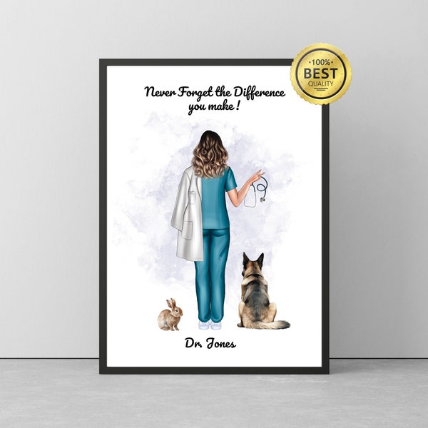 Personalised Vet Print, Vet gift, Doctor print, Customized vet portrait, Veterinarian gift, Veterinary nurse gift, Thank you gift, Keepsake