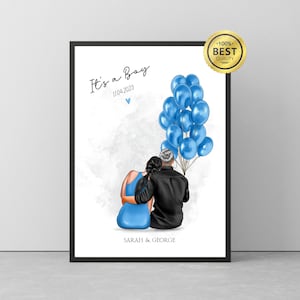 Spersonalizowany prezent ciążowy, Prezent dla ciężarnej, Nowa mama, Przyszła mama, Spersonalizowany prezent na baby shower, Portret rodzinny, Wydruk „It's a Boy”
