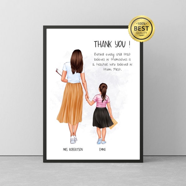 Personalised teacher gift,Teacher and student portrait,Teacher Appreciation Gift,Teacher and Student portrait print, Newly Qualified Teacher