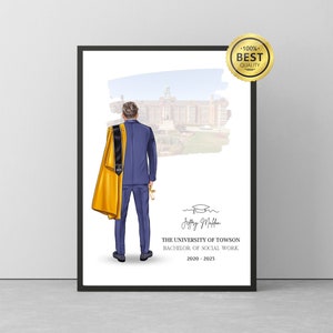 Retrato de graduación personalizado, regalo de graduación personalizado imprimible, regalo de universidad, escuela secundaria, universidad para él, ilustración digital