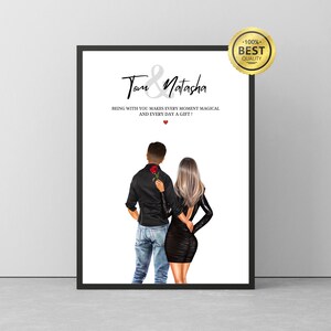 Cadeau pour couple personnalisé, glisser vers la droite, portrait de couple, impression de couple, cadeau pour lui, application de rencontres, carte d'amour pour lui, cadeau pour couple