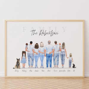 Custom Family Portrait with Pets, New Home gift, Keepsake print, Family Wall Art Illustration, Grandparents gift, House warming, Keepsake