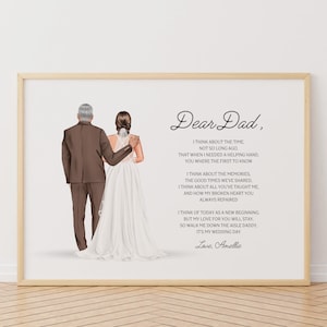 Personalized Bride and Dad Portrait Art Decor, Father of the Bride Custom Wedding Art, Bride and Father Marriage Gift, Dad and Daughter