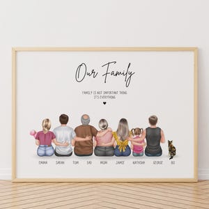 Personalised Family Print, Custom Family Gift, Digital Family Portrait, Personalized Family Portrait With Pets, Grandparents Christmas Gift