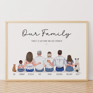 Personalised Family Print, Custom Family Gift, Family Dog Print, Personalized Family Portrait With Pets, Family Print,New Home Gift