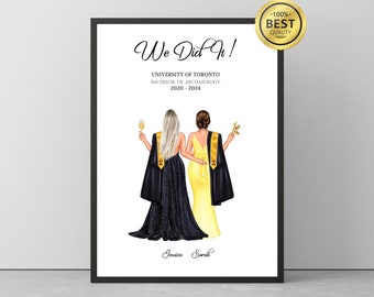 Cadeau de remise des diplômes meilleure amie - cadeau de remise des diplômes personnalisé pour elle - cadeau de remise des diplômes Bestie - cadeaux amis recevant leur diplôme ensemble - art mural