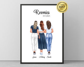 Roommate Gift Custom Roommates Print Personalized Roommate Gift Dorm Decor Roomies Gift Wall Decor For College Roommates Gift 3 Roomies Gift