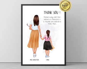 Personalised teacher gift,Teacher and student portrait,Teacher Appreciation Gift,Teacher and Student portrait print, Newly Qualified Teacher
