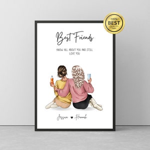 Custom Friend prints, Friends portrait illustration, Personalised Wall art, Best friends gift picture, Personalised Gift For Friend, DIGITAL