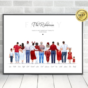 Personalised Christmas Family Print with pets, Family Prints, Personalised Family Gift, Family Gift, Family Illustration, Keepsake gift