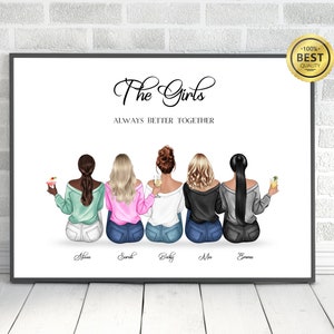 Friendship Print Best Friend Gift for Her Five Friends Gift 