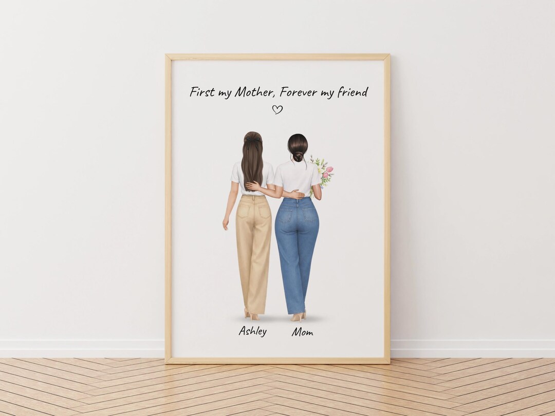 Personalized Mother Daughter Portrait – Custom Mom Gift, Wall Art ...