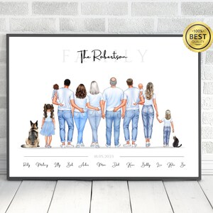 Custom Family Portrait with Pets, New Home gift, Keepsake print, Family Wall Art Illustration, Grandparents gift, House warming, Keepsake