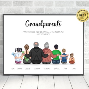 Mothers Day Gift for Grandparents, Custom Family Portrait Illustration, Grandma Grandpa Gift from Grandkid, Personalized Wall Art,Wall decor