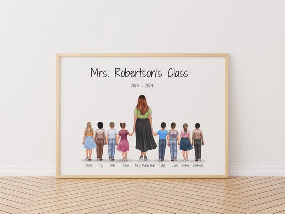 Personalised teacher class gift, Teacher and students portrait, Class 2022 portrait, Teacher portrait, Teacher Print,Students portrait print