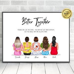 Group of friends Print, Group Friendship Print, Friends Illustration, Personalized Gift for Her, Personalizied Best Friend Portrait