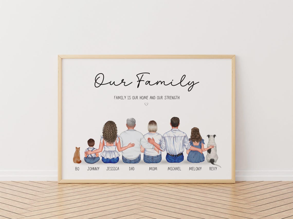 Personalised Family Print, Custom Family Gift, Family Dog Print ...