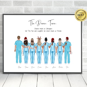 Personalized Christmas Doctors and Nurses Illustration, Nurse Team, Doctors Colleagues, Keepsake gift, Hospital Team Gifts, Digital download