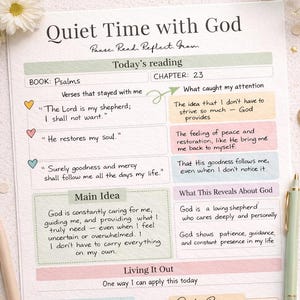 Bible Study Printable, Quiet Time with God Worksheet, Christian Reflection Journal Page