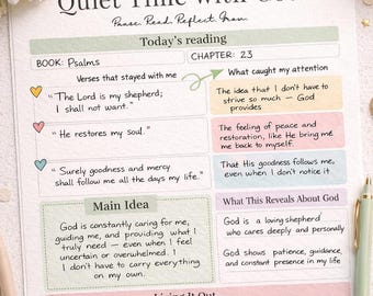 Bible Study Printable, Quiet Time with God Worksheet, Christian Reflection Journal Page