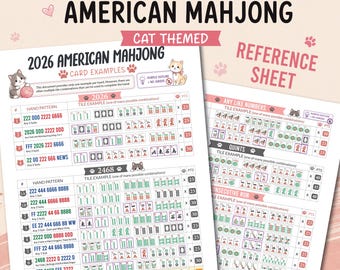 2026 Mahjongkaartvoorbeelden Helpblad kattenthema voor beginnende mahjongspelers