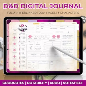 Dagboek karakters NST | DND digitaal dagboek voor iPad | Goodnotes DND-dagboek | Campagne- en sessietracker | Karakterkaart