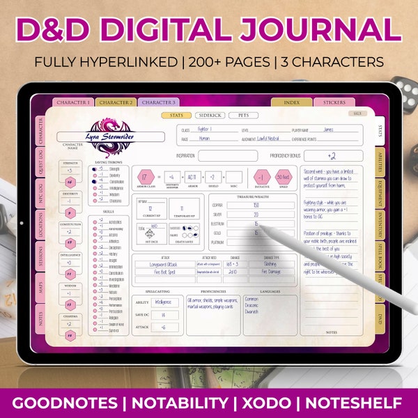 DND Character Journal | DND Digital Journal for Ipad | Goodnotes DND Journal | Campaign and Session Tracker | Character Sheet