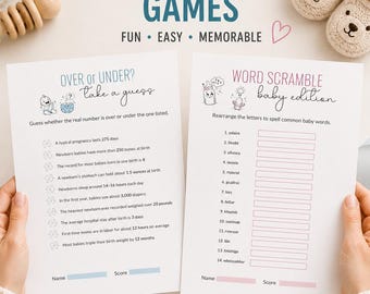 Minimalist Baby Shower Games Printable Neutral Activities Bundle Pack Ideas Fun Print