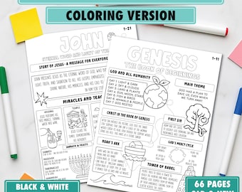 Coloring Bible Study Guide Printable Template, Black & White Illustrated Old and New Testament, Bible Coloring Pages for Children and Adults