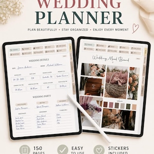 GoodNotes Wedding Planner Digital Template - Checklist, Budget Tracker, Timeline & Guest List for Bride Planning