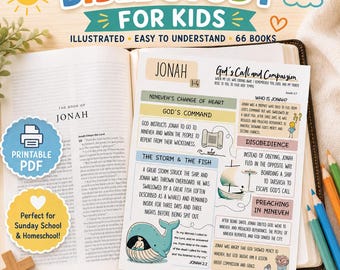 Kids Bible Study Printable, Illustrated Scripture Lessons, Sunday School Worksheets, Christian Homeschool Resource