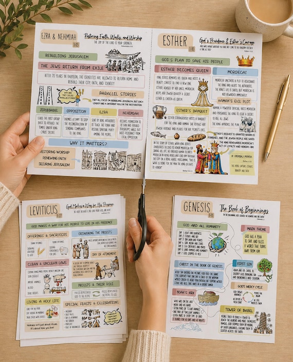 Visual Bible Study Printables, Illustrated Scripture Notes, Christian Infographic Pages, Faith Learning Resource