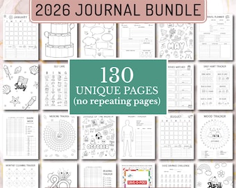 Planificador de Bullet Journal imprimible en PDF para 2026: diario, mensual, de lectura, de estado de ánimo y de hábitos.