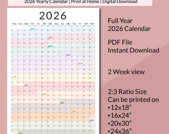 2026 Wall Calendar One Page Print, 365 Days Calendar Poster