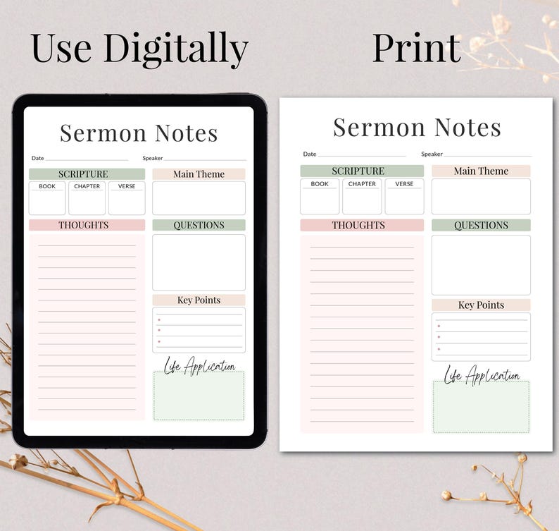 Sermon Notes Printable, Bible Study Church Service Note Taking image 3