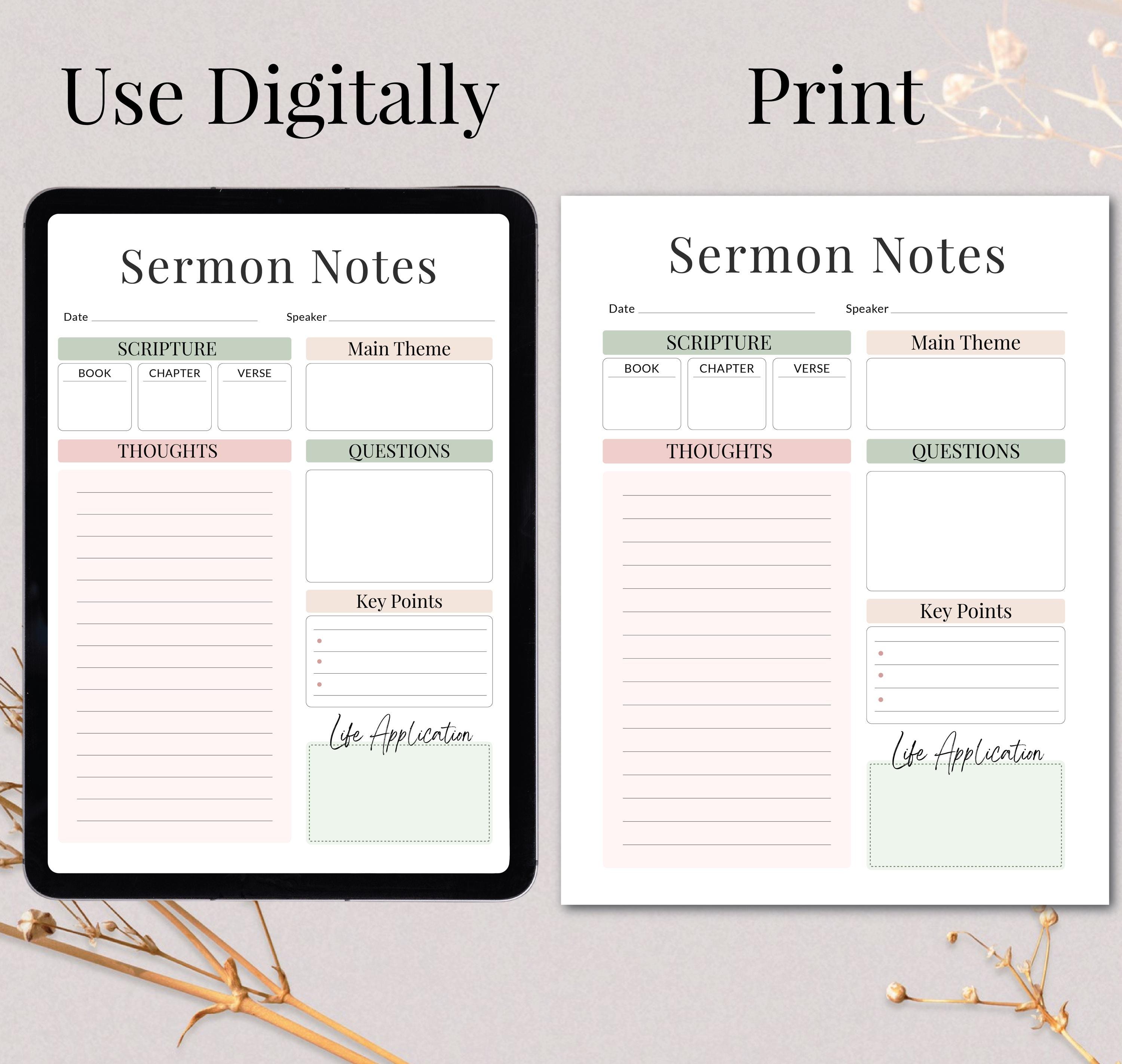Sermon Notes Printable, Bible Study Church Service Note Taking - Etsy