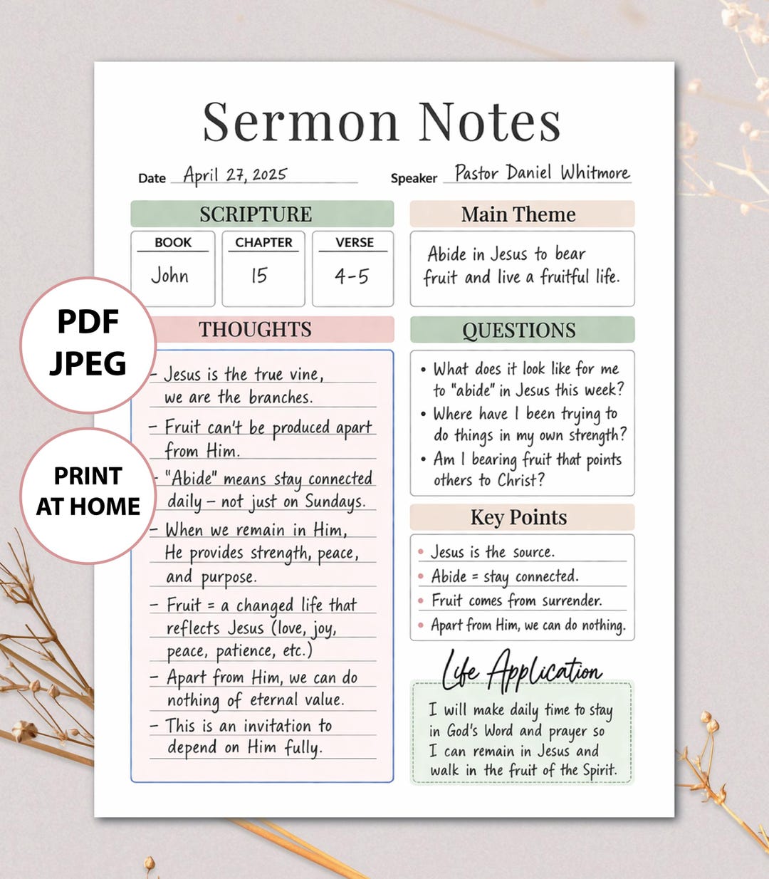 Sermon Notes Printable, Bible Study Church Service Note Taking - Etsy