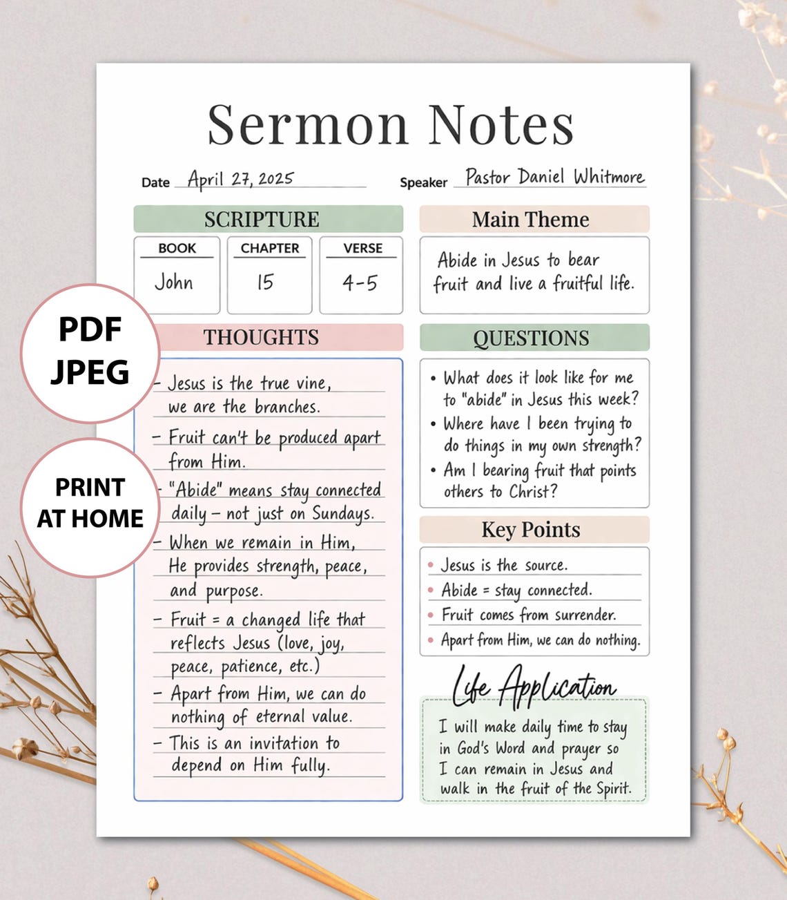 Sermon Notes Printable, Bible Study Church Service Note Taking - Etsy