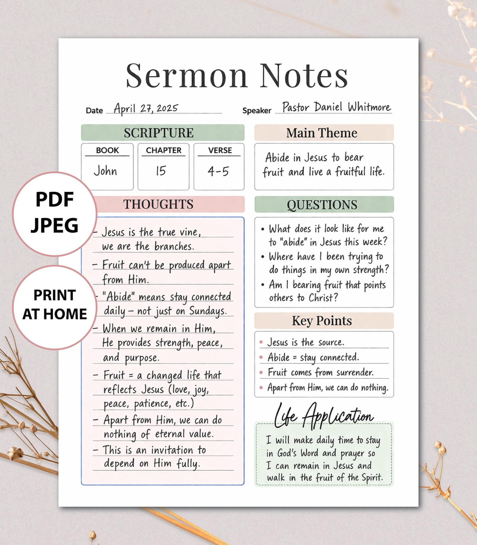 Sermon Notes Printable, Bible Study Church Service Note Taking - Etsy