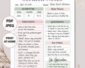 Sermon Notes Printable, Bible Study Church Service Note Taking