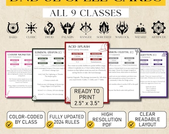 Cartas de hechizos DND: Hechizos mágicos imprimibles para juegos de rol de mesa (descarga digital)