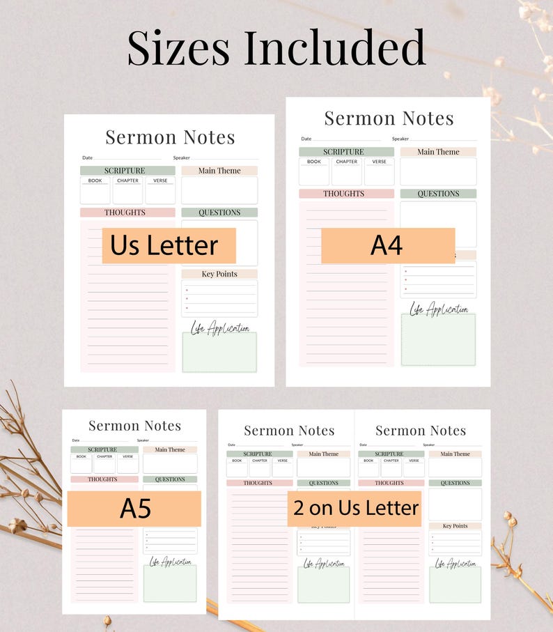 Sermon Notes Printable, Bible Study Church Service Note Taking image 2