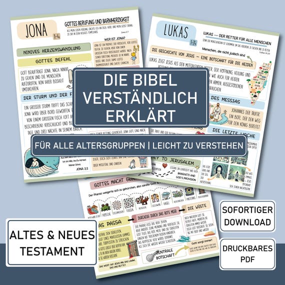 Bibelstudium Arbeitsblätter PDF - Kommuniongeschenk Taufgeschenk - Illustrierte Bibelverse Studienheft für Kinder