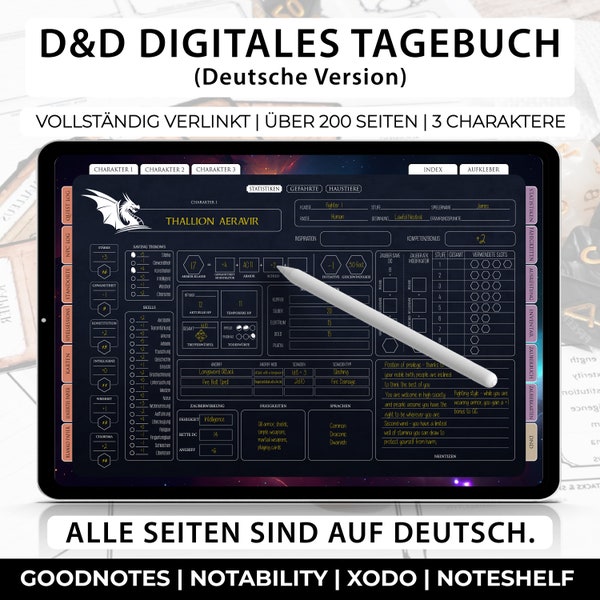 DND Digitales Tagebuch | DND Tagebuch für Tablet | Goodnotes DND Tagebuch | Charakterbogen | DnD Digitales Notizbuch | Sitzungsverfolger