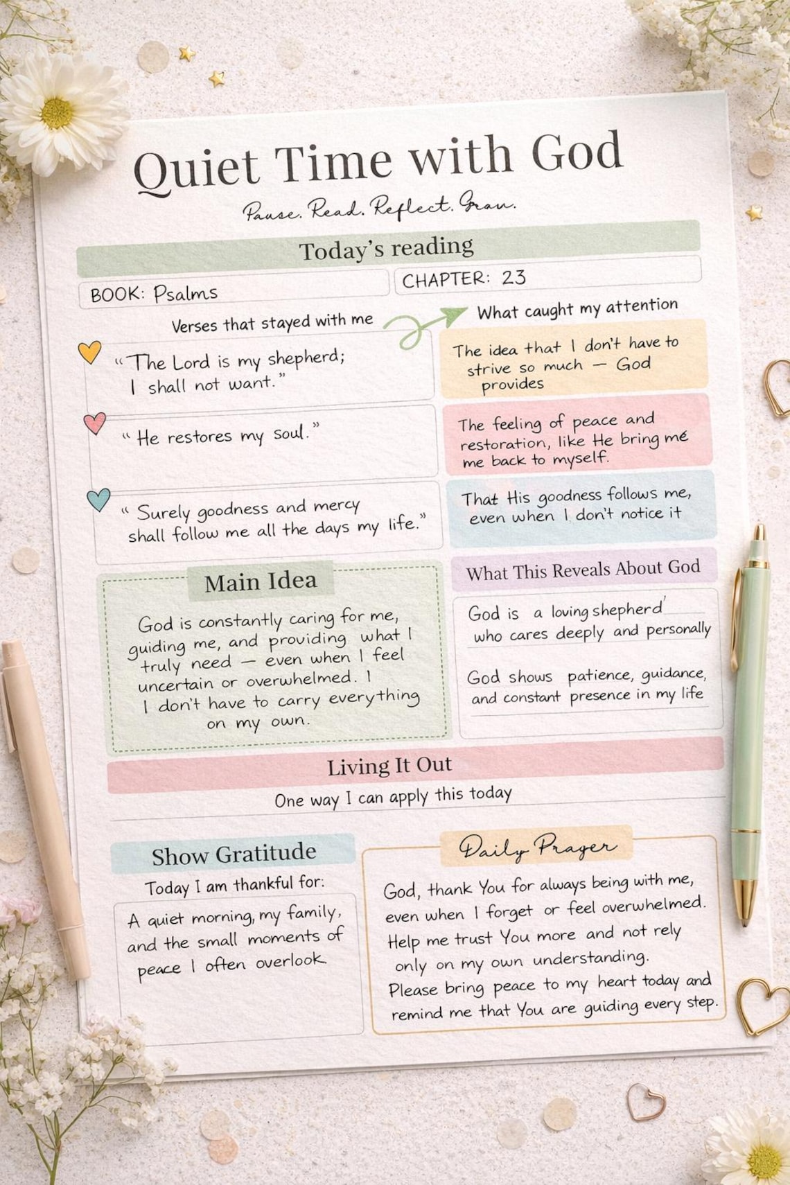 Bible Study Printable, Quiet Time With God Worksheet, Christian ...