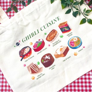 Studio Ghibli Food Tote Bag with Zipper - Anime Movie Painted Shoulder Canvas Tote Bag for School, Work, Travel, and more