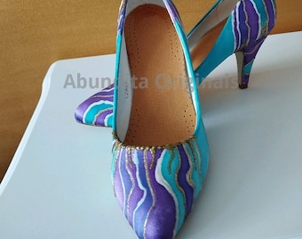 Special event shoes Size 4 Turquoise, Purple and White, one off bespoke.