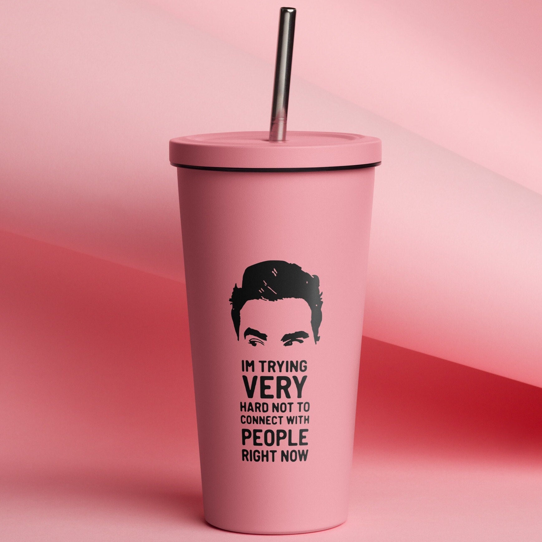 Schitts Creek | David Quote | Don't want to connect to people | Insulated 20oz tumbler with a straw