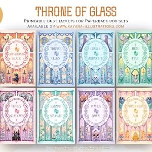 Throne of Glass Printable Stained Glass Dust Jackets | TOG Book Cover | Digital Download for Bookshelf Decor