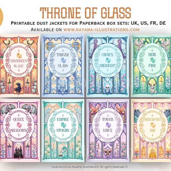 Throne of Glass Stained Glass Dust Jackets UK, US, France and German Paperback Editions Digital Download